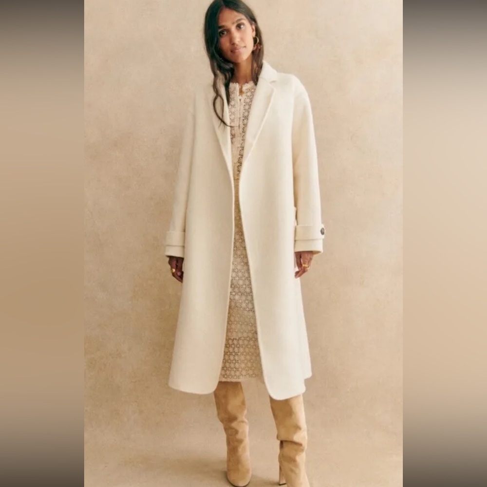 Elegant Women's Cream Long Wool Coat